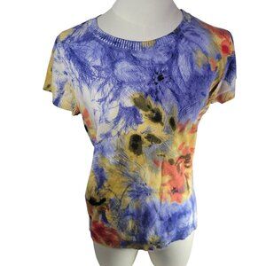Calvin Klein Women Abstract Floral Silk Rayon Blend Short-Sleeve Top Size M